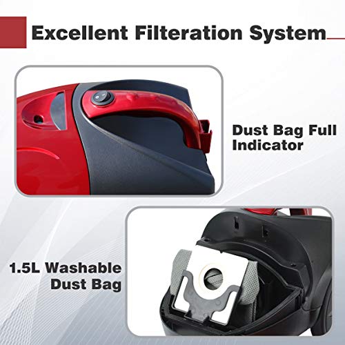 INALSA Vacuum QUICKVAC-1000W with 1.5L Washable Cloth Filter Bag, 100% Copper Motor, Powerful 16KPA Suction