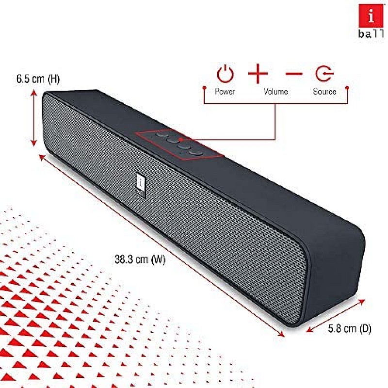 iBall Musi Bar High Power Compact Soundbar with Multiple Playback Options | FM Radio | Micro SD Card Slot & Built in Mic (Black)