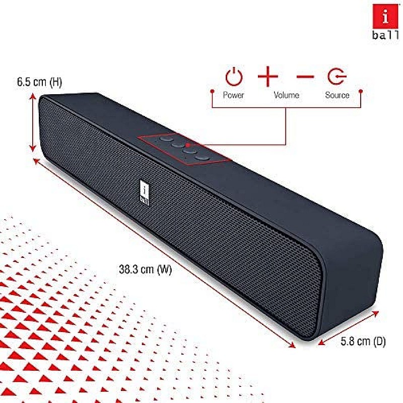 iBall Musi Bar High Power Compact Soundbar with Multiple Playback Options | FM Radio | Micro SD Card Slot & Built in Mic (Black)