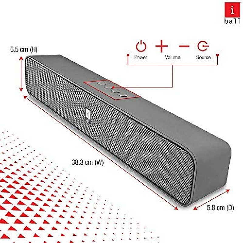 iBall Musi Bar High Power Compact Soundbar with Multiple Playback Options | FM Radio | Micro SD Card Slot & Built in Mic (Black)