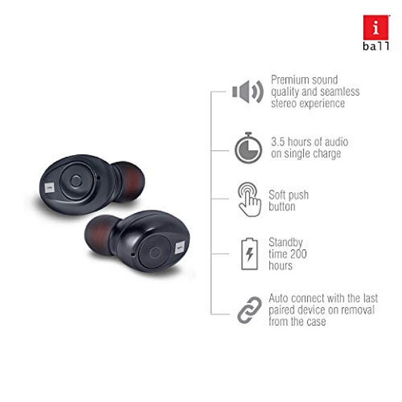 iBall EarWear TW101 Truly Wireless Bluetooth in Ear Headphone with Mic Black