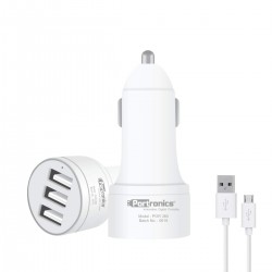 Portronics CarPower 3T 3.4A Car Charger with Three USB Port 1M USB Cable White