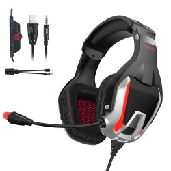 ONIKUMA K12 Stereo Gaming Headset with Mic, Controls and LED light for PC, PS4, Xbox and Mobiles (Black/Red)