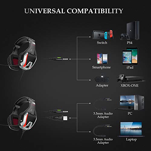 ONIKUMA K12 Stereo Gaming Headset with Mic, Controls and LED light for PC, PS4, Xbox and Mobiles (Black/Red) ONIKUMA K12 Stereo Gaming Headset with Mic, Controls and LED light for PC, PS4, Xbox and Mobiles (Black/Red)