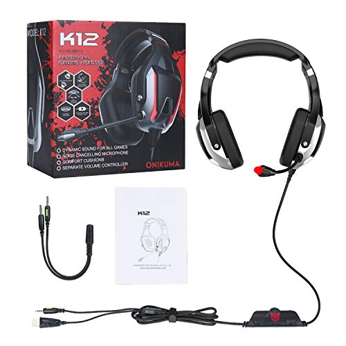 ONIKUMA K12 Stereo Gaming Headset with Mic, Controls and LED light for PC, PS4, Xbox and Mobiles (Black/Red) ONIKUMA K12 Stereo Gaming Headset with Mic, Controls and LED light for PC, PS4, Xbox and Mobiles (Black/Red)