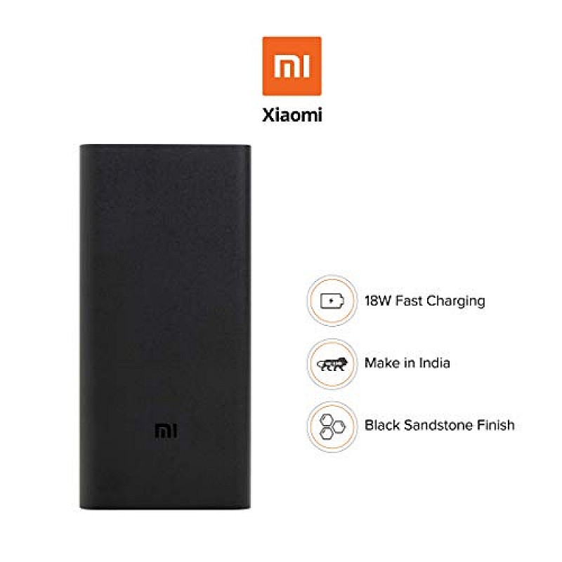 Mi 20000mAH Li-Polymer Power Bank 2i (Black) with 18W Fast Charging