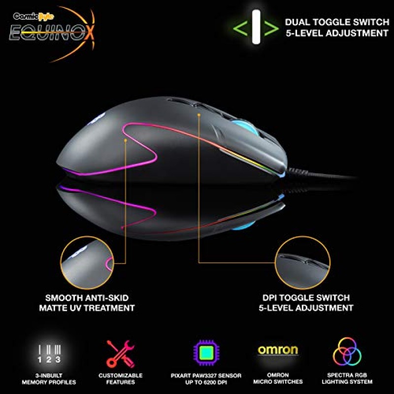 Cosmic Byte Equinox Gamma 16000DPI 12 Button Gaming Mouse, Pixart PMW3389 Sensor openbox