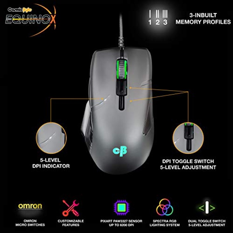 Cosmic Byte Equinox Gamma 16000DPI 12 Button Gaming Mouse, Pixart PMW3389 Sensor openbox