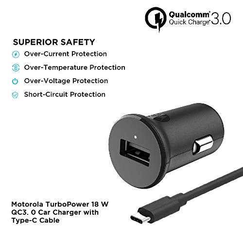 Motorola Turbo Power 18W Qualcomm 3.0 Quick Charge Car Charger with Type C Cable(Black) Motorola Turbo Power 18W Qualcomm 3.0 Quick Charge Car Charger with Type C Cable(Black)