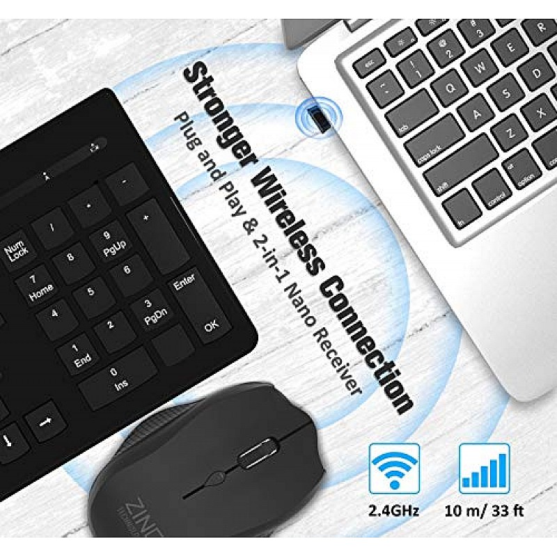 Zinq Technologies Deskmate 101 2.4G Wireless Keyboard and Mouse Combo (Black)