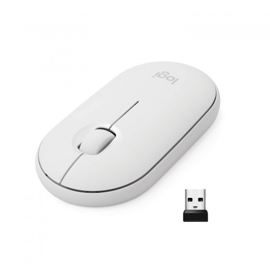 Logitech Pebble M350 Wireless Mouse with Bluetooth or USB Silent, Slim Computer Mouse White