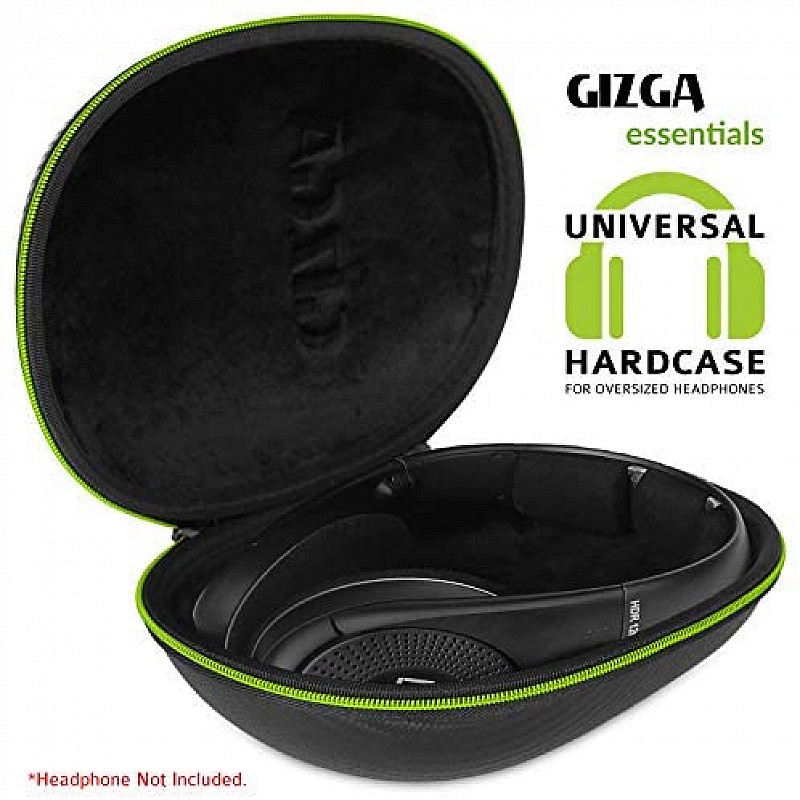 Gizga Essentials G33 Headphone Case Hard Carbon Fibre Cover for Large & Over Sized Bluetooth Headphone (Green Zip)