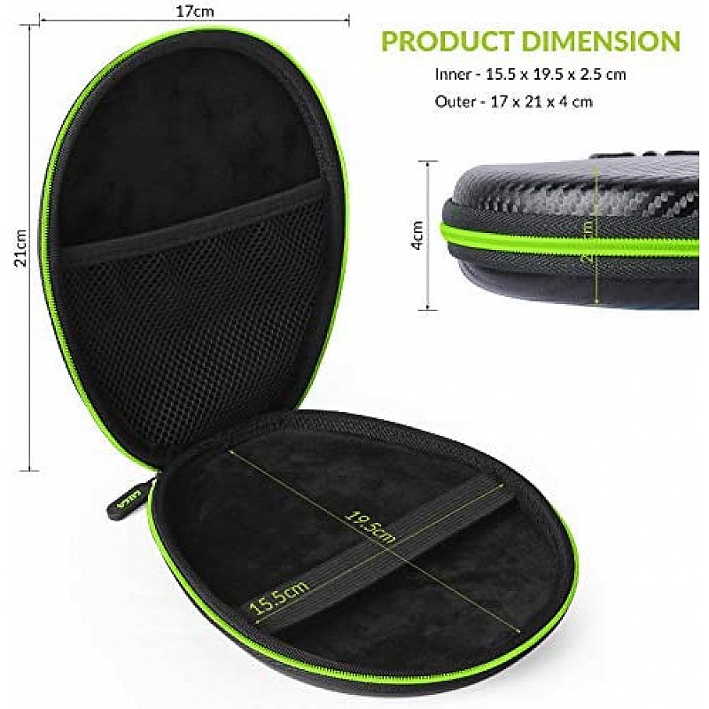 Gizga Essentials G33 Headphone Case Hard Carbon Fibre Cover for Large & Over Sized Bluetooth Headphone (Green Zip)