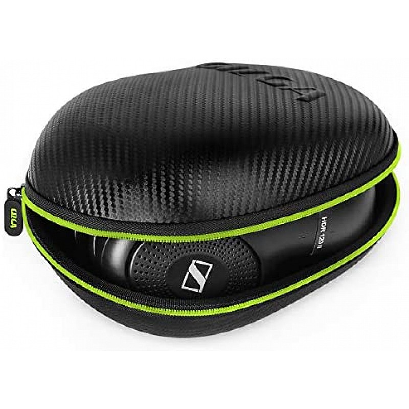 Gizga Essentials G33 Headphone Case Hard Carbon Fibre Cover for Large & Over Sized Bluetooth Headphone (Green Zip)