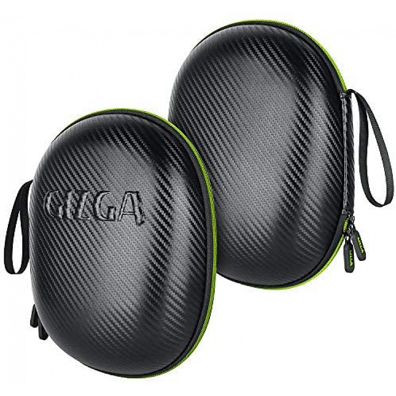 Gizga Essentials G33 Headphone Case Hard Carbon Fibre Cover for Large & Over Sized Bluetooth Headphone (Green Zip)