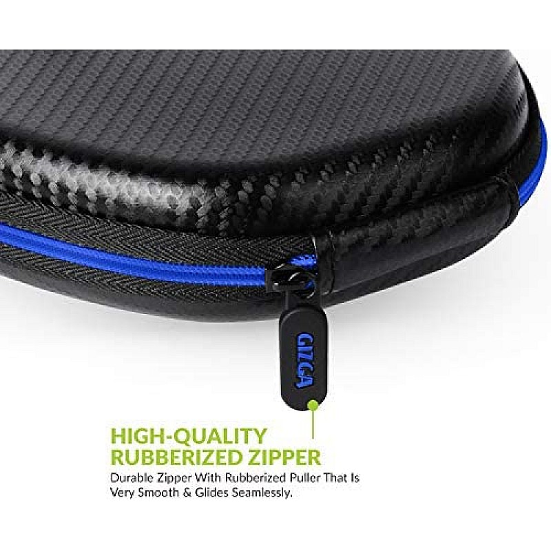 Gizga Essentials G33 Headphone Case Hard Carbon Fibre Cover for Large & Over Sized Bluetooth Headphone (Green Zip)