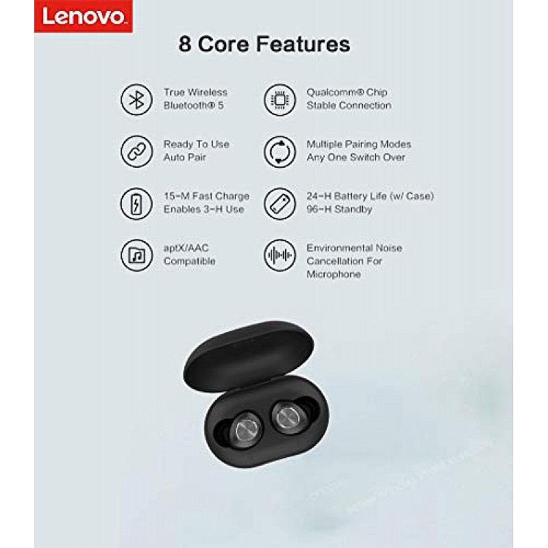 Lenovo HT10 True Wireless Earbuds Earphones Headphones Bluetooth V5.0 in-Built Mic Black