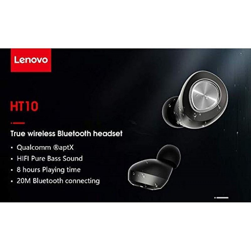 Lenovo HT10 True Wireless Earbuds Earphones Headphones Bluetooth V5.0 in-Built Mic Black