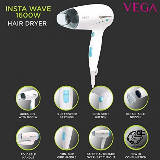 VEGA Insta Wave 1600 Hair Dryer (VHDH-22), White