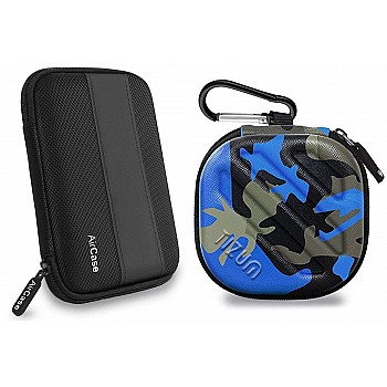 AirCase External Hard Drive Case for 2.5-Inch Hard Drive Black+ Tizum Earphone Carry case