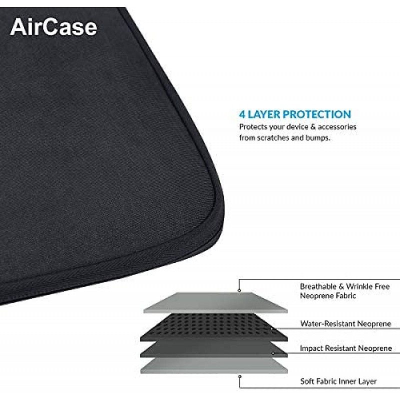 AirCase Laptop Bag Sleeve Case Cover for 15.6-Inch Laptop MacBook, Protective, Neoprene Black