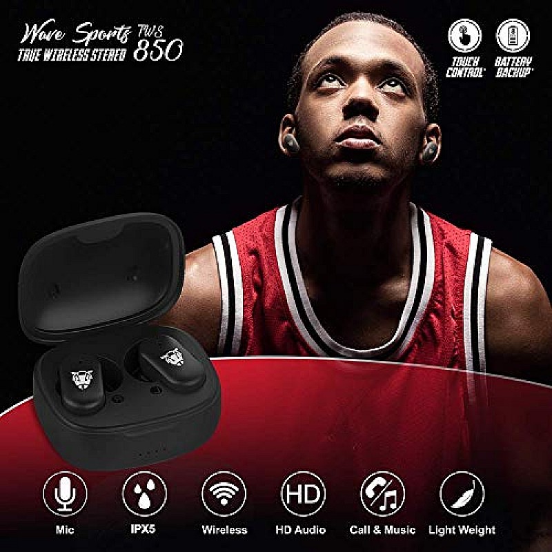 ANT AUDIO Wave Sports TWS 850 Truly Wireless Bluetooth in Ear Earbuds with Mic Black