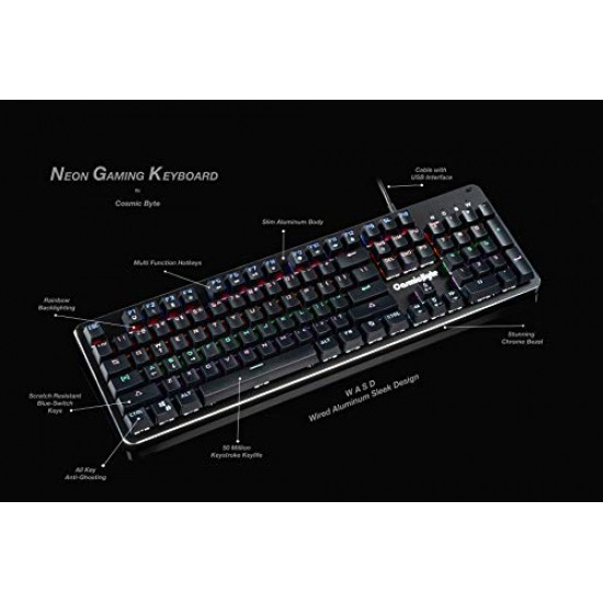 Cosmic Byte CB-GK-13 Neon Rainbow Backlit Mechanical Keyboard with Brown Outemu Switch Black