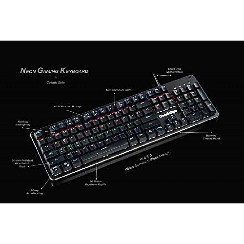 Cosmic Byte CB-GK-13 Neon Rainbow Backlit Mechanical Keyboard with Brown Outemu Switch Black