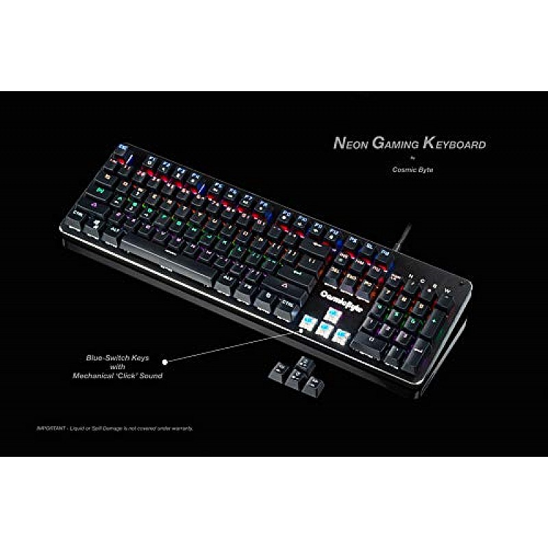 Cosmic Byte CB-GK-13 Neon Rainbow Backlit Mechanical Keyboard with Brown Outemu Switch Black