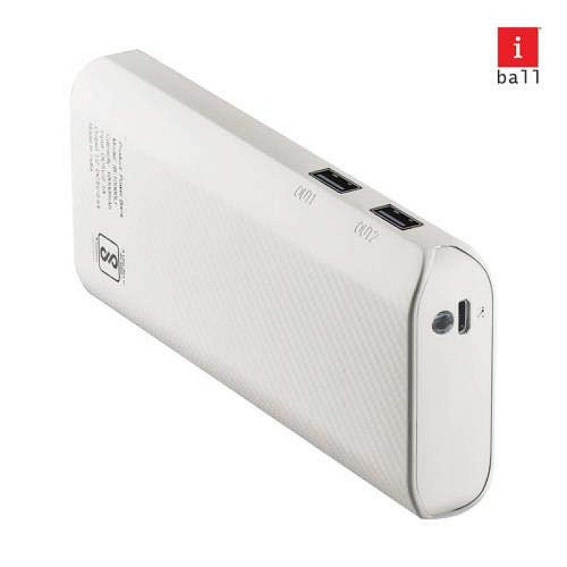 iBall IB-10000LI Powerbank. with a 10000 mAh Battery and a 2.4 A Fast Charging Output with Dual USB Output (White)