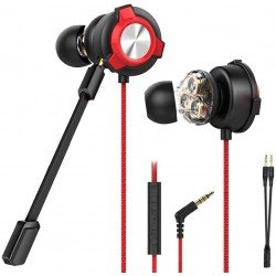 CLAW G13 Triple Driver Gaming Earphones with Adjustable Boom & in-line Mic, Volume Control, Mute Switch & 3D Stereo Sound Red