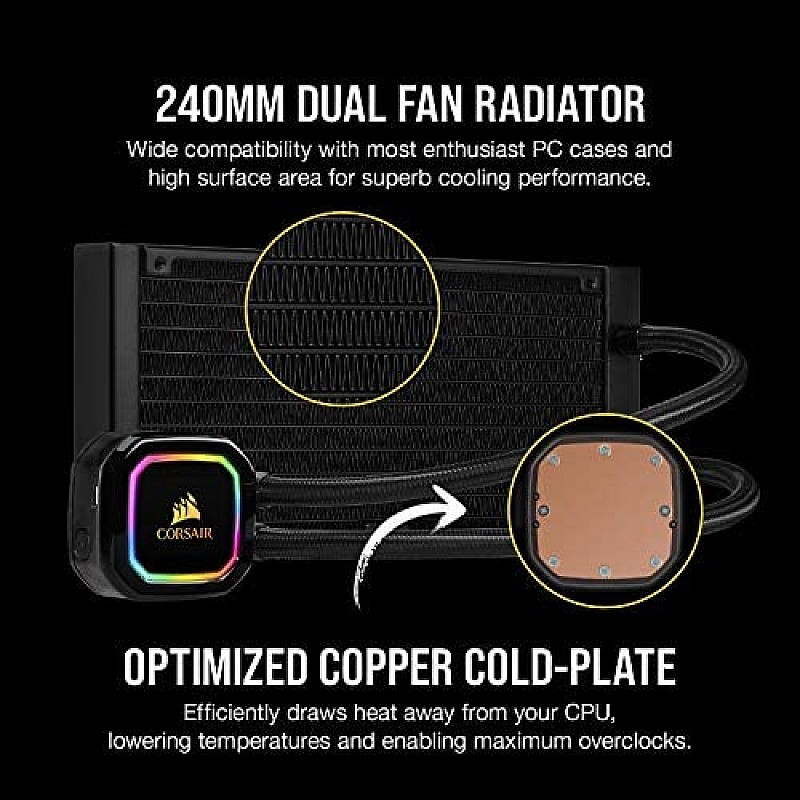 Corsair iCUE H115i RGB Pro XT, 280mm Radiator, Dual 140mm PWM Fans, Software Control, Liquid CPU Cooler 