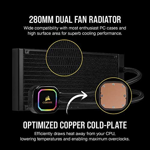 Corsair iCUE H115i RGB Pro XT, 280mm Radiator, Dual 140mm PWM Fans, Software Control, Liquid CPU Cooler- Corsair iCUE H115i RGB Pro XT, 280mm Radiator, Dual 140mm PWM Fans, Software Control, Liquid CPU Cooler-