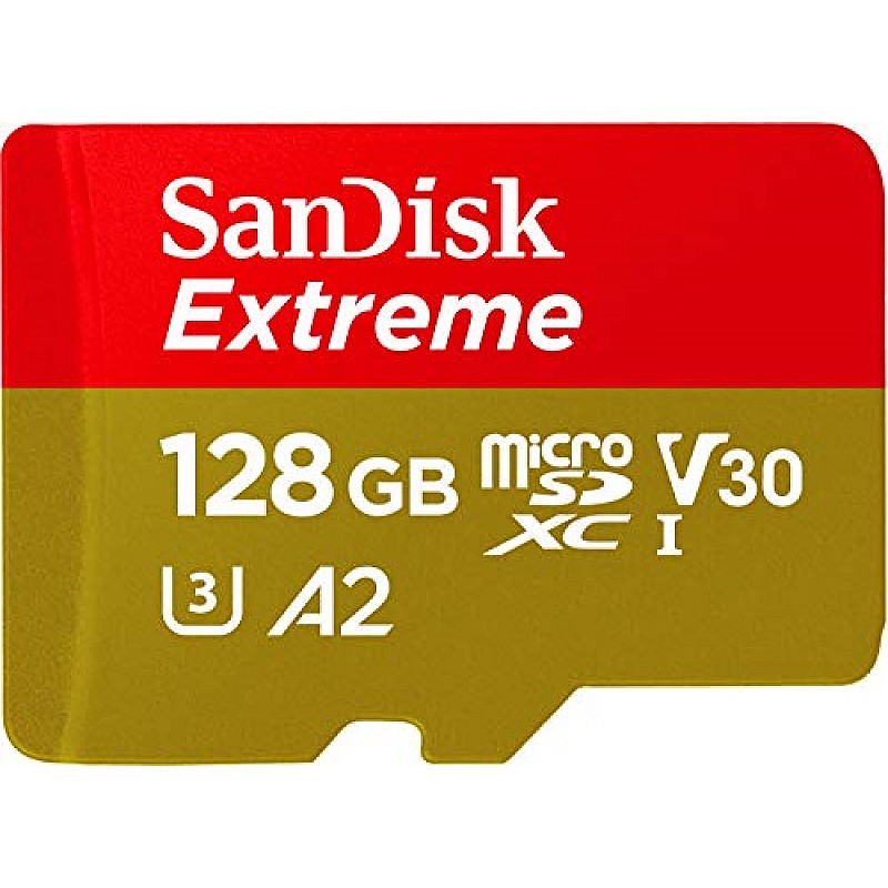 SanDisk Extreme uSD,160MB/s R, 90MB/s W,C10,UHS,U3,V30,A2, 128GB, for 4K Video on Smartphones, Action Cams & Drones