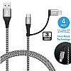 Dyazo 4 ft / 1.2 m 2 in 1 Cable [ Micro USB & Type C ] Nylon Braided Fast Charging 