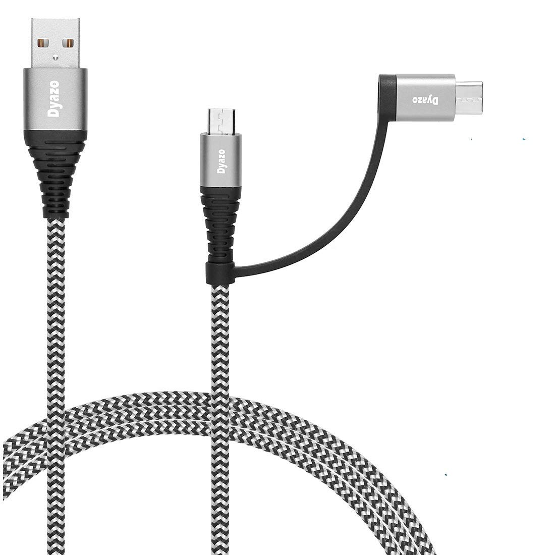 Dyazo 4 ft / 1.2 m 2 in 1 Cable [ Micro USB & Type C ] Nylon Braided Fast Charging