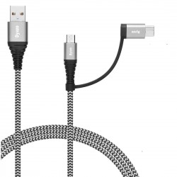 Dyazo 4 ft / 1.2 m 2 in 1 Cable [ Micro USB & Type C ] Nylon Braided Fast Charging 