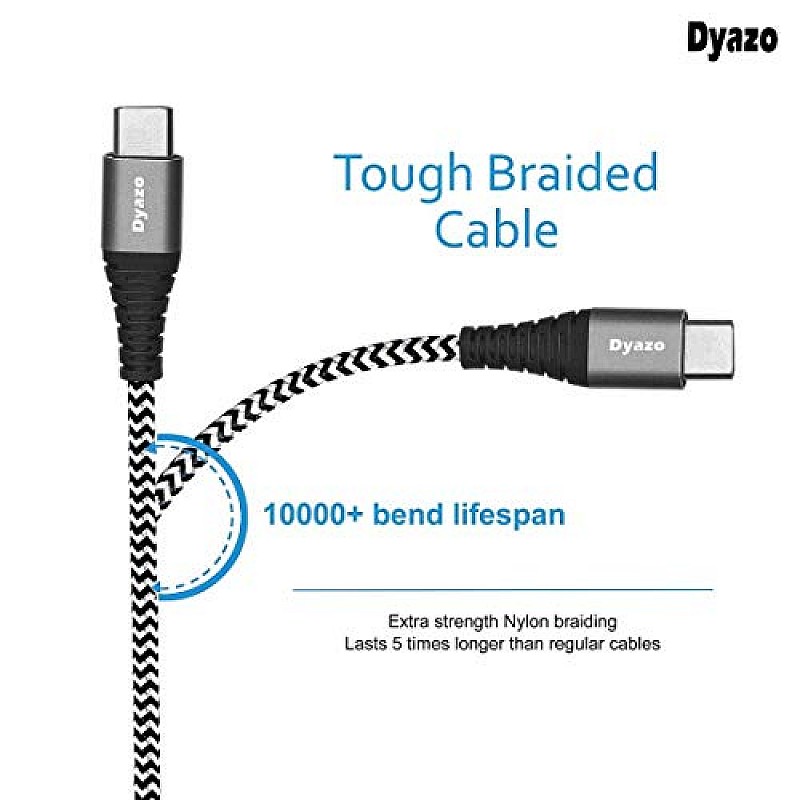 Dyazo 4 ft / 1.2 m 2 in 1 Cable [ Micro USB & Type C ] Nylon Braided Fast Charging 