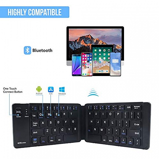 Portronics Chicklet POR-973 Foldable QWERTY Keyboard, Mini Pocket Sized, Rechargeable, Bluetooth Wireless Black