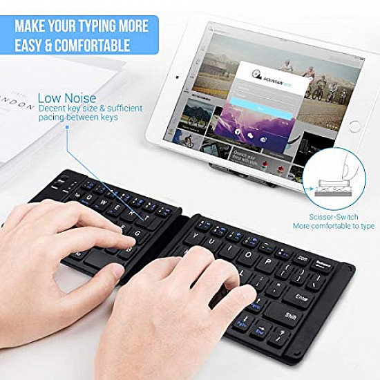 Portronics Chicklet POR-973 Foldable QWERTY Keyboard, Mini Pocket Sized, Rechargeable, Bluetooth Wireless Black