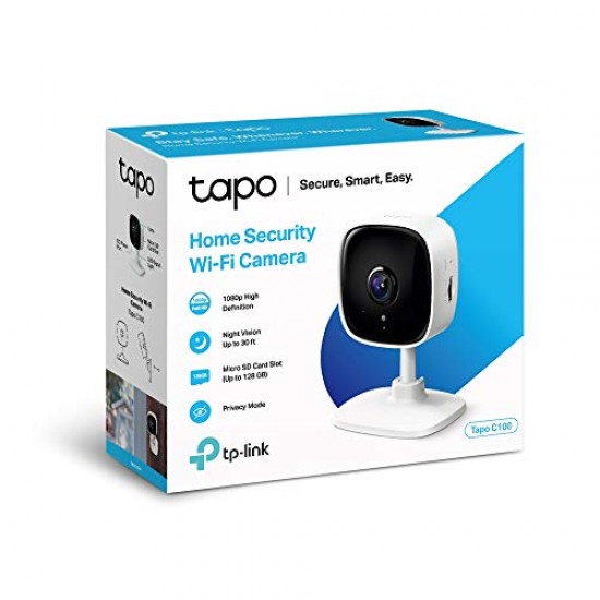 TP-Link Tapo C100 1080p Full HD Indoor WiFi Security Camera| Night Vision Intruder Alert  Works with Alexa and Google, White