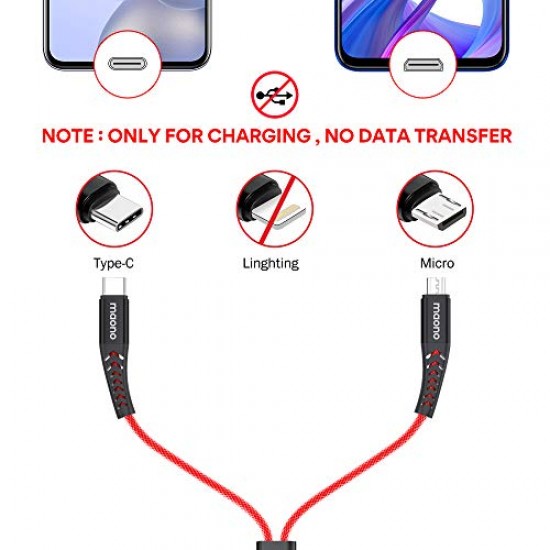 Maono UC202R 2-in-1 USB Type C and Micro USB Fast Charging Cable, Multi Charger Cord for Android Mobile Phones, 1.5m, Red