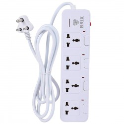BRIX 4 Universal Power Sockets with Extension Cord with Individual Swtich 200 Centimeter Cable Length (White)