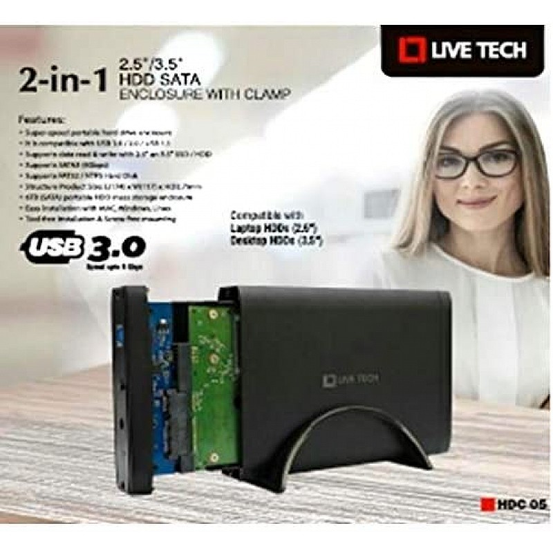 Live Tech 3.5/2.5 Inch SATA to USB 2.0 External Hard Drive Case for Laptop/Desktop/SSD HD (Hard Disk Not Included) (HDC05 USB 2.0)