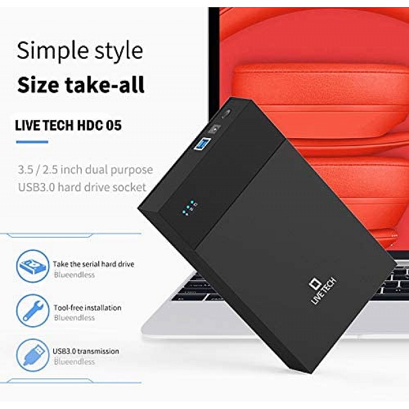 Live Tech 3.5/2.5 Inch SATA to USB 2.0 External Hard Drive Case for Laptop/Desktop/SSD HD (Hard Disk Not Included) (HDC05 USB 2.0)