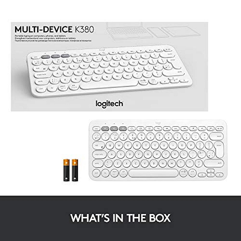 Logitech K380 Wireless Multi-Device Bluetooth Keyboard for Windows, Apple iOS, Android or Chrome (Off White)