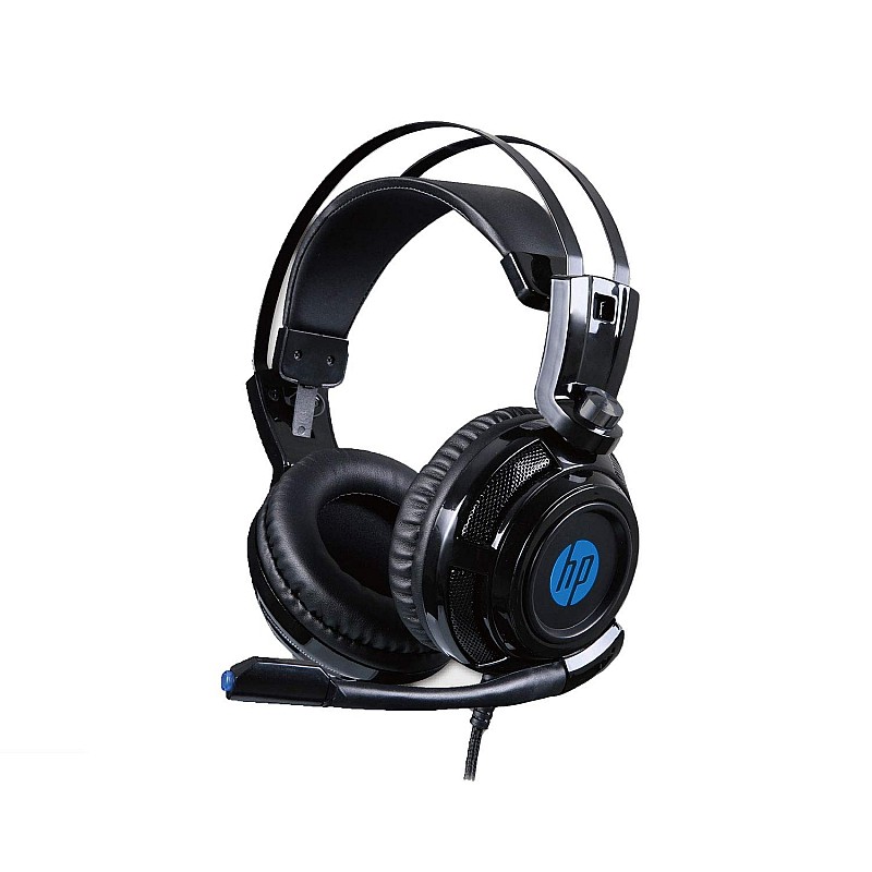 HP H200 Wired Over-Ear Ergonomic Design Gaming Headset with Rotatable Mic, LED Lighting for PC (Black, 8AA04AA)