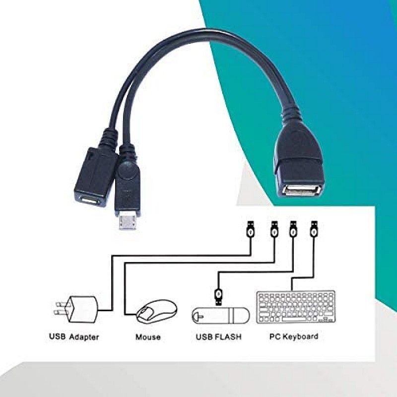 Terabyte Micro USB Male to 2.0 Female Host OTG Cable with Adapter and Power Y Splitter