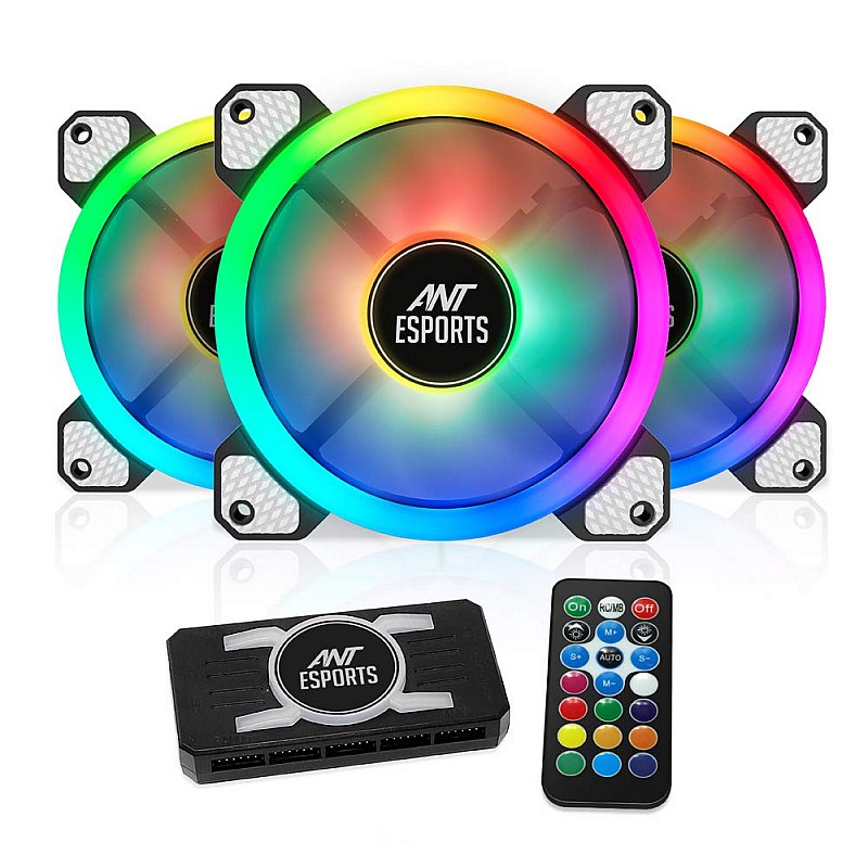 Ant Esports Superflow SF120 KIT 3 IN 1 ARGB Three Dual-Sided ARGB ring light PWM Case Fan Kit - Black