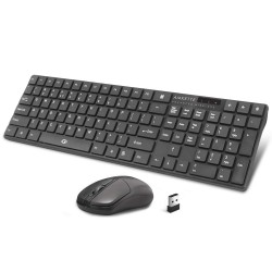 Amkette Primus Wireless Keyboard & Mouse Combo USB Support, 2.4 Ghz Wireless Single Nano Receiver (Black)